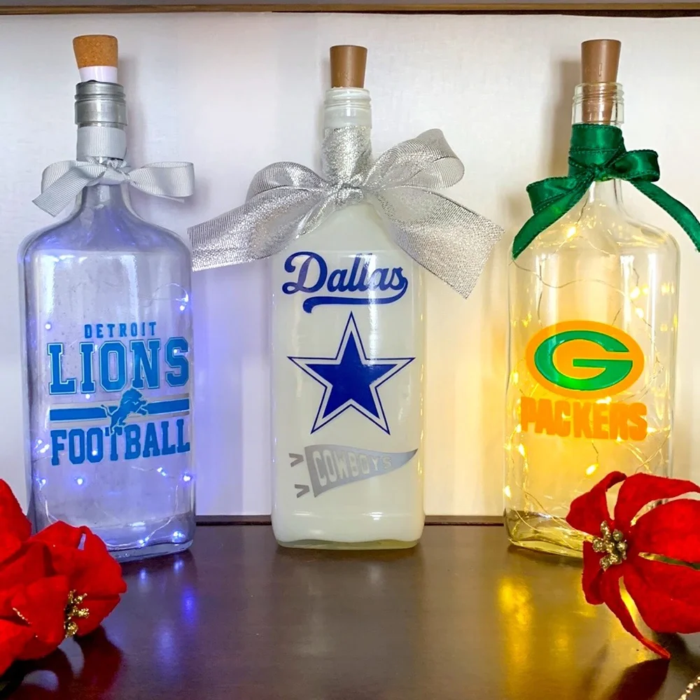 Hand Crafted, up-cycled Green Bay Packers Spirit Bottle Lantern